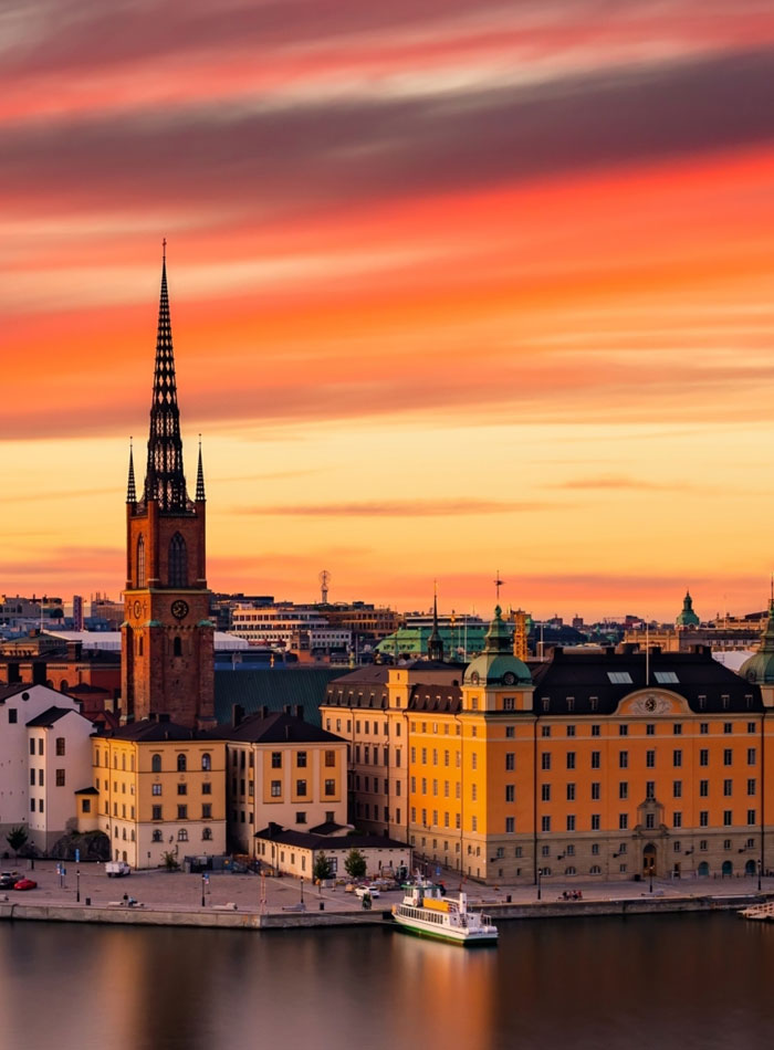 view over Stockholm with sunset sky